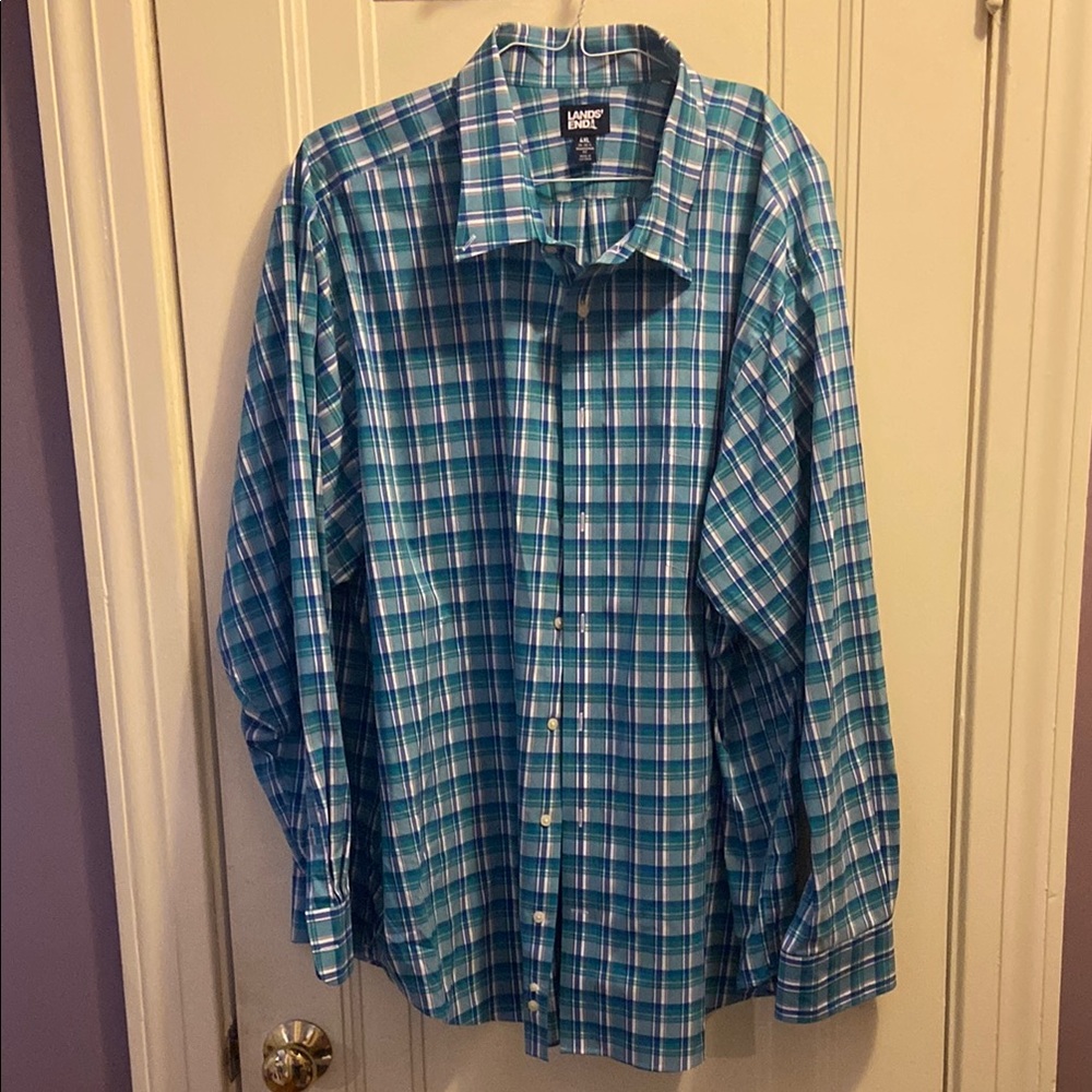 Lands' End Casual Blue and White Button Down Shirt